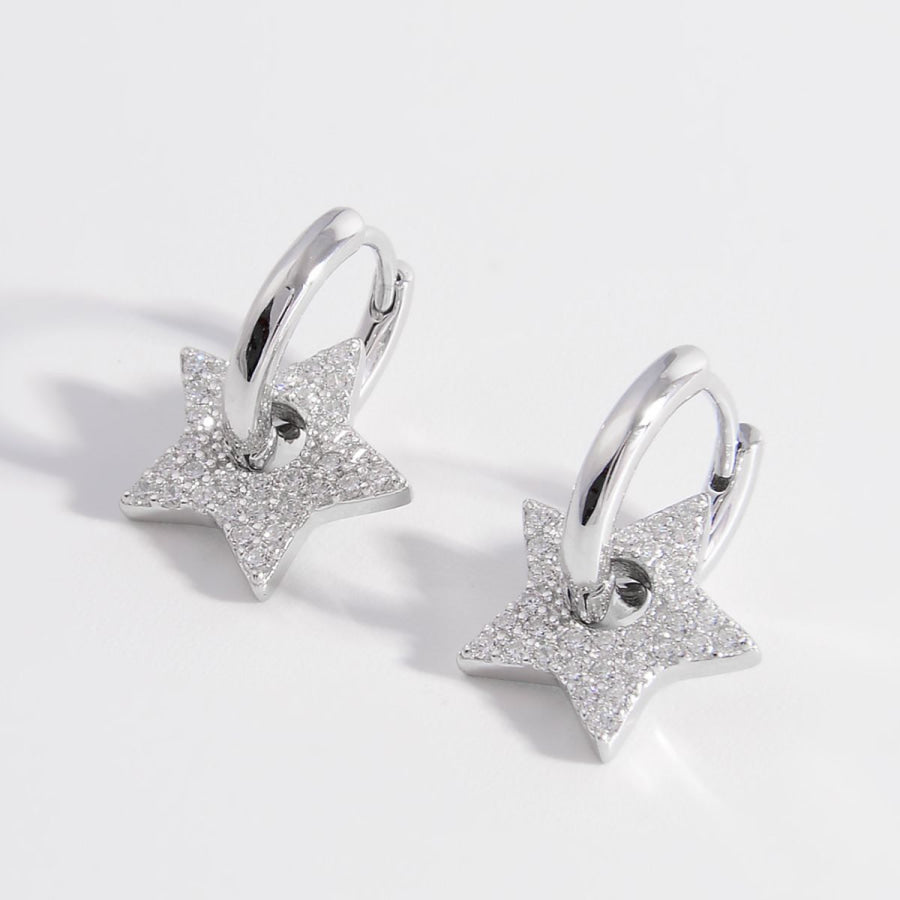 925 Sterling Silver Zircon Star Earrings Silver / One Size Apparel and Accessories