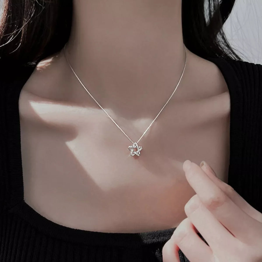 925 Sterling Silver Zircon Star Necklace Silver / One Size Apparel and Accessories