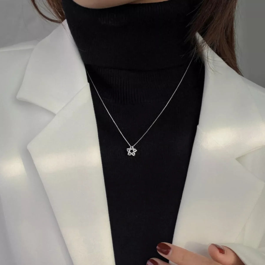 925 Sterling Silver Zircon Star Necklace Silver / One Size Apparel and Accessories