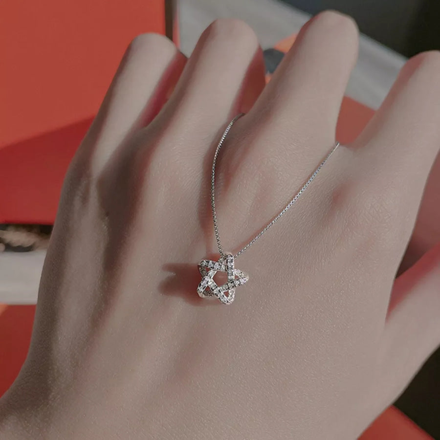 925 Sterling Silver Zircon Star Necklace Silver / One Size Apparel and Accessories