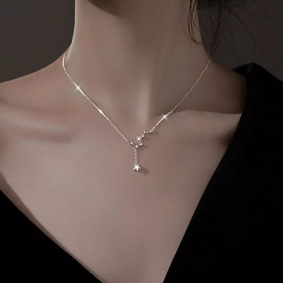925 Sterling Silver Zircon Star Necklace Silver / One Size Apparel and Accessories