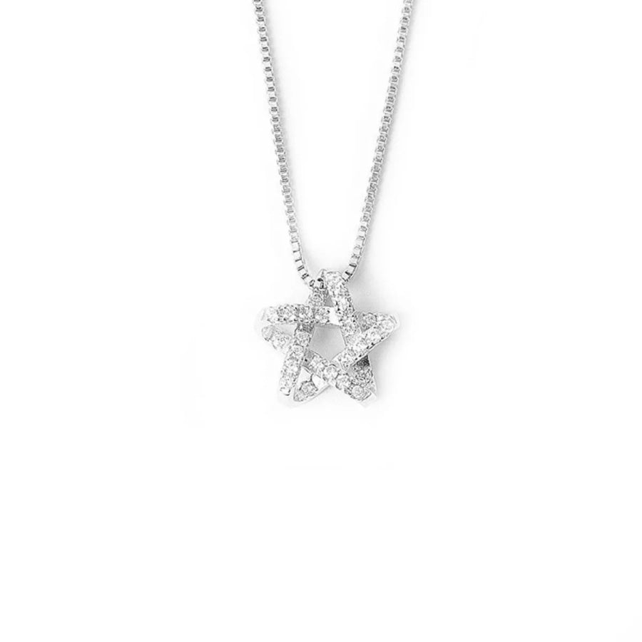 925 Sterling Silver Zircon Star Necklace Silver / One Size Apparel and Accessories