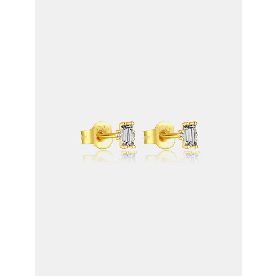 925 Sterling Silver Zircon Stud Earrings Gold / One Size Apparel and Accessories
