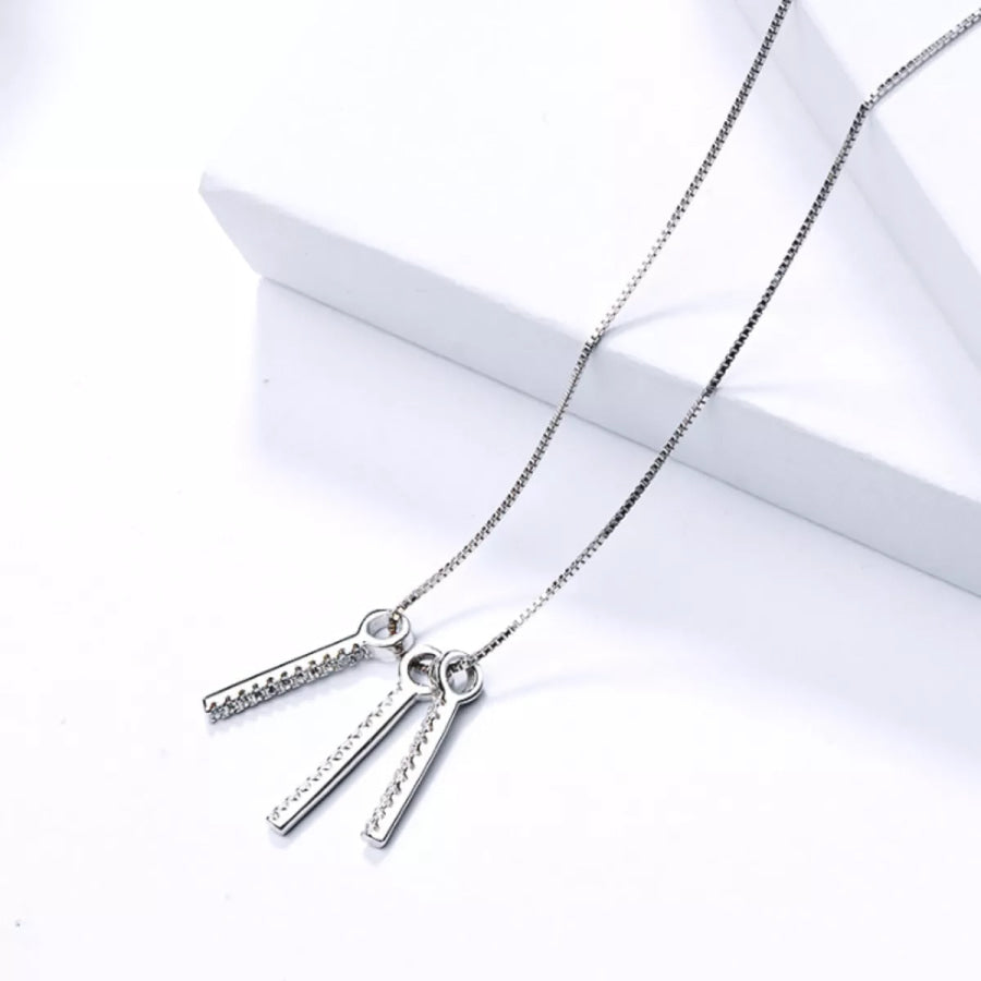 925 Sterling Silver Zircon Tassel Pendant Necklace Silver / One Size Apparel and Accessories