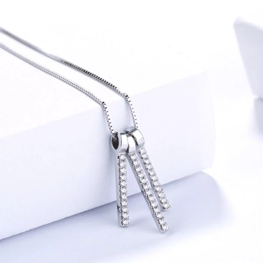 925 Sterling Silver Zircon Tassel Pendant Necklace Silver / One Size Apparel and Accessories