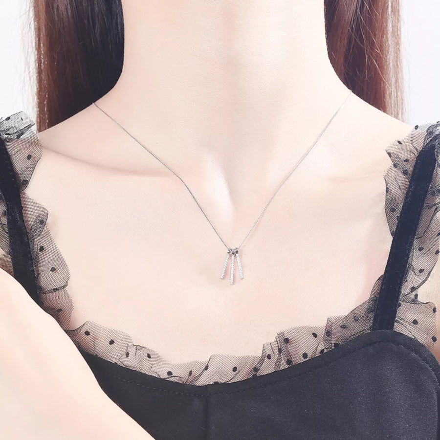 925 Sterling Silver Zircon Tassel Pendant Necklace Silver / One Size Apparel and Accessories