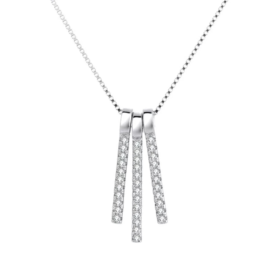925 Sterling Silver Zircon Tassel Pendant Necklace Silver / One Size Apparel and Accessories
