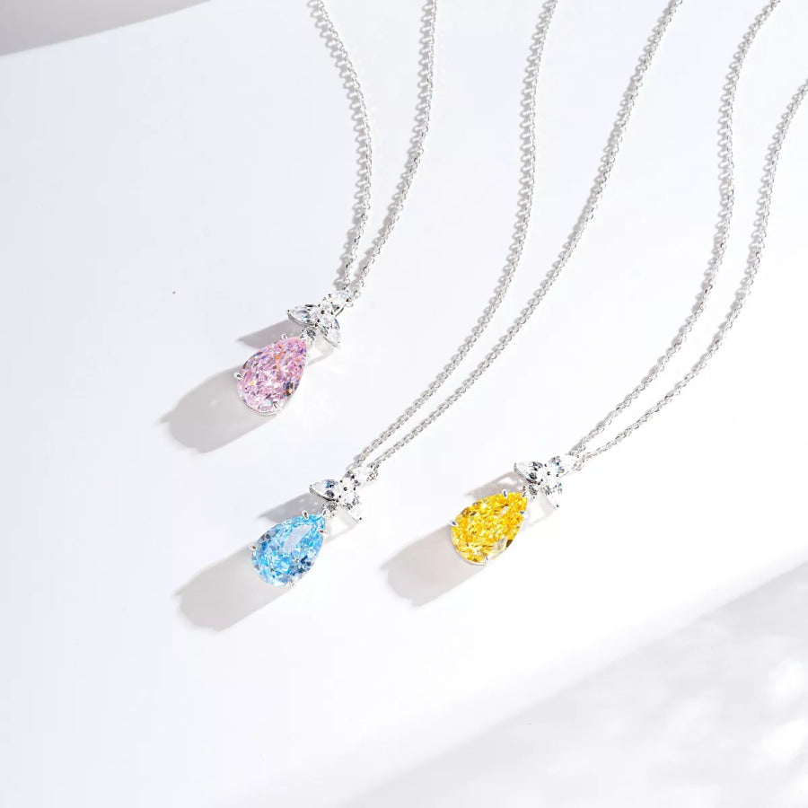925 Sterling Silver Zircon Teardrop Necklace Apparel and Accessories