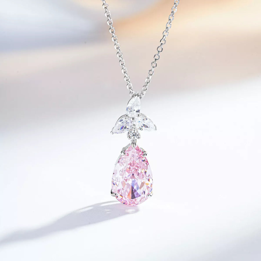 925 Sterling Silver Zircon Teardrop Necklace Blush Pink / One Size Apparel and Accessories