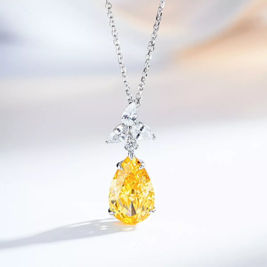 925 Sterling Silver Zircon Teardrop Necklace Light Yellow / One Size Apparel and Accessories