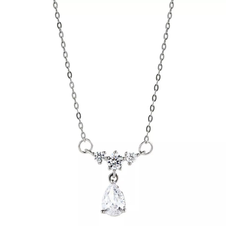 925 Sterling Silver Zircon Teardrop Necklace Silver / One Size Apparel and Accessories