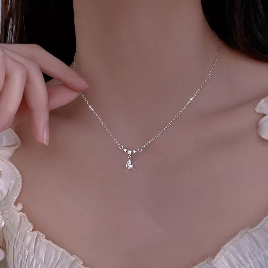 925 Sterling Silver Zircon Teardrop Necklace Silver / One Size Apparel and Accessories