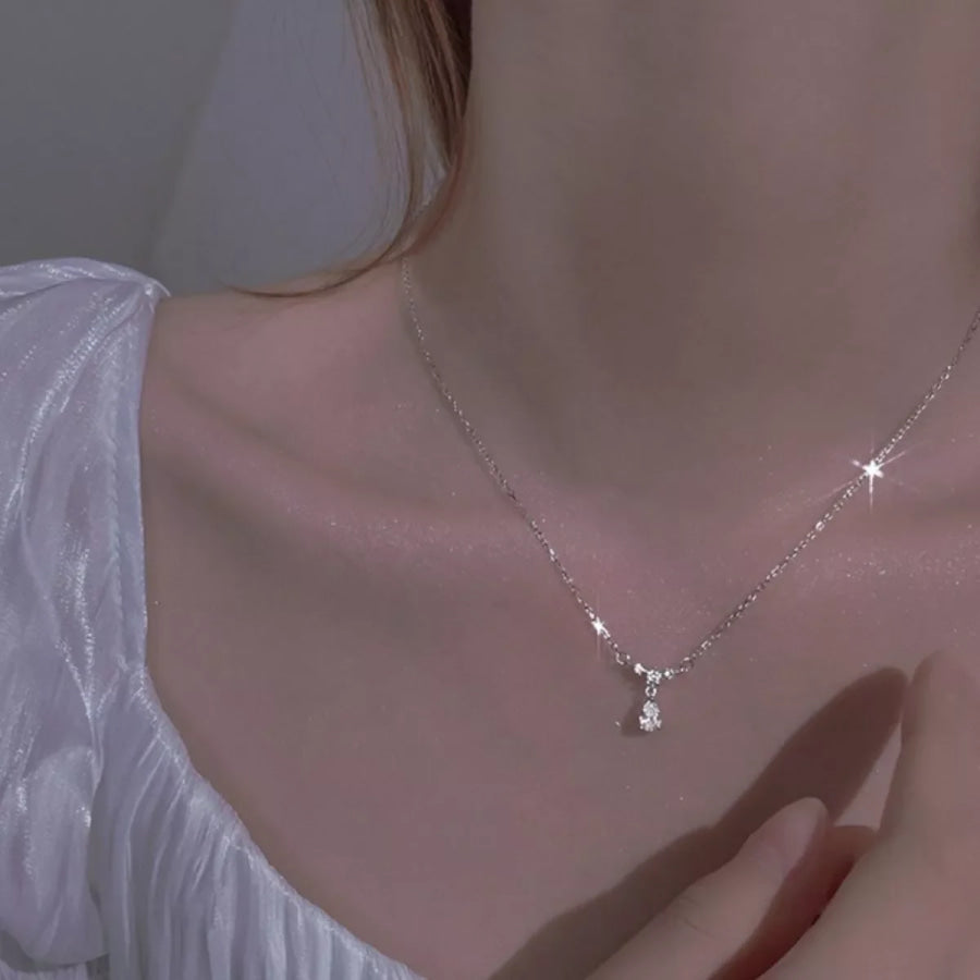 925 Sterling Silver Zircon Teardrop Necklace Silver / One Size Apparel and Accessories