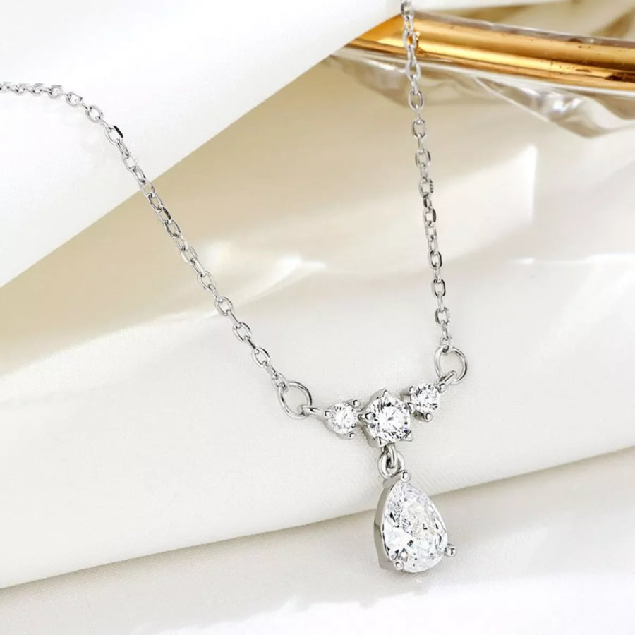 925 Sterling Silver Zircon Teardrop Necklace Silver / One Size Apparel and Accessories