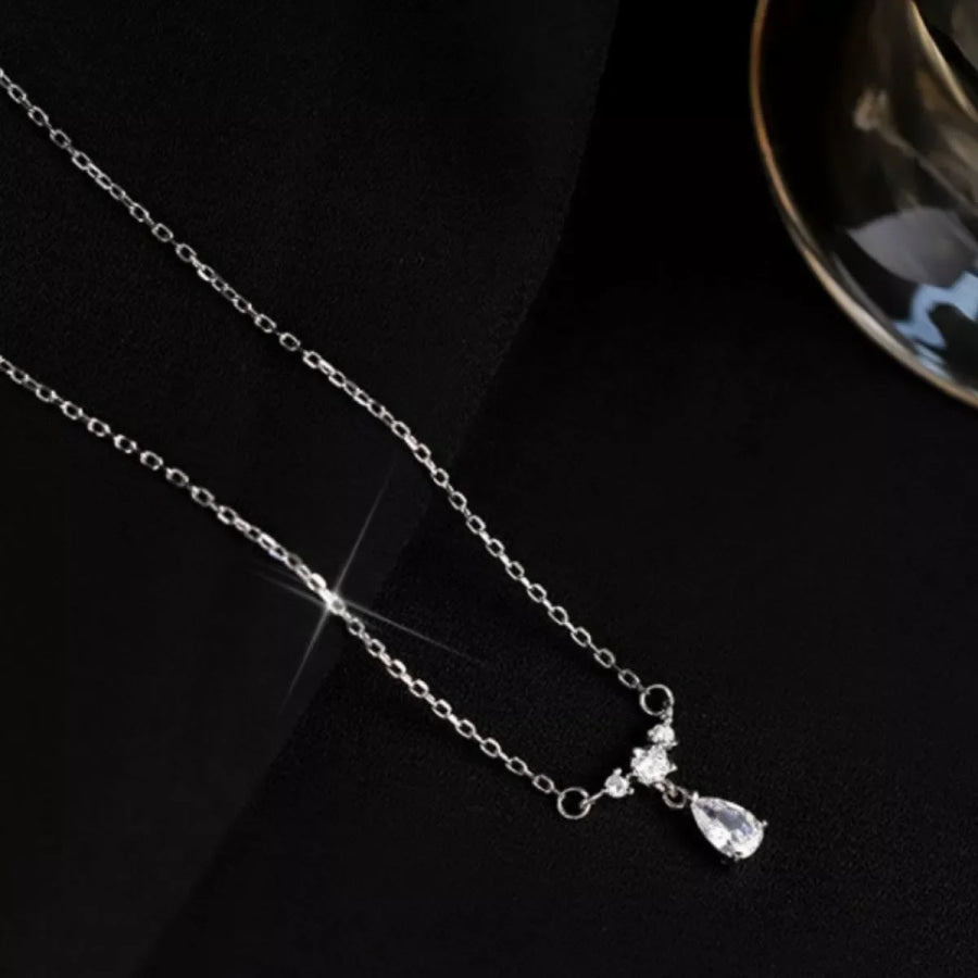 925 Sterling Silver Zircon Teardrop Necklace Silver / One Size Apparel and Accessories