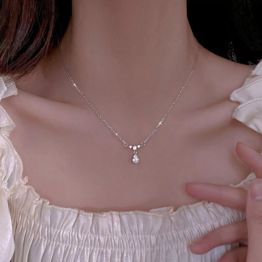 925 Sterling Silver Zircon Teardrop Necklace Silver / One Size Apparel and Accessories