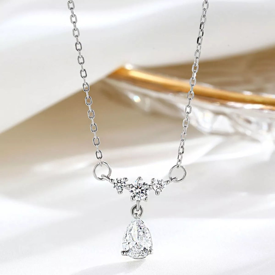 925 Sterling Silver Zircon Teardrop Necklace Silver / One Size Apparel and Accessories