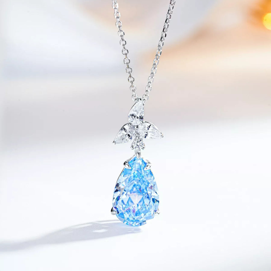 925 Sterling Silver Zircon Teardrop Necklace Pastel Blue / One Size Apparel and Accessories