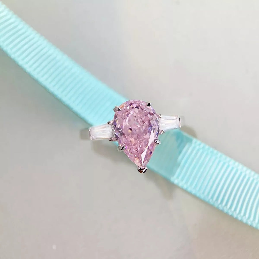 925 Sterling Silver Zircon Teardrop Ring Blush Pink / 5 Apparel and Accessories
