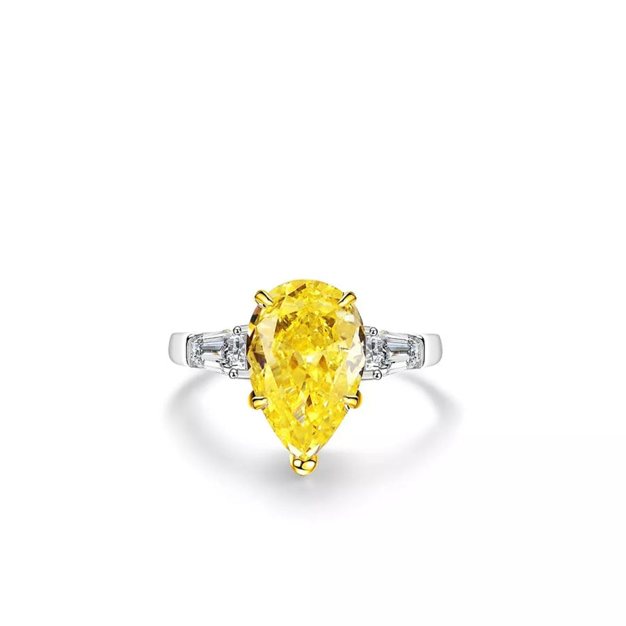 925 Sterling Silver Zircon Teardrop Ring Yellow / 5 Apparel and Accessories