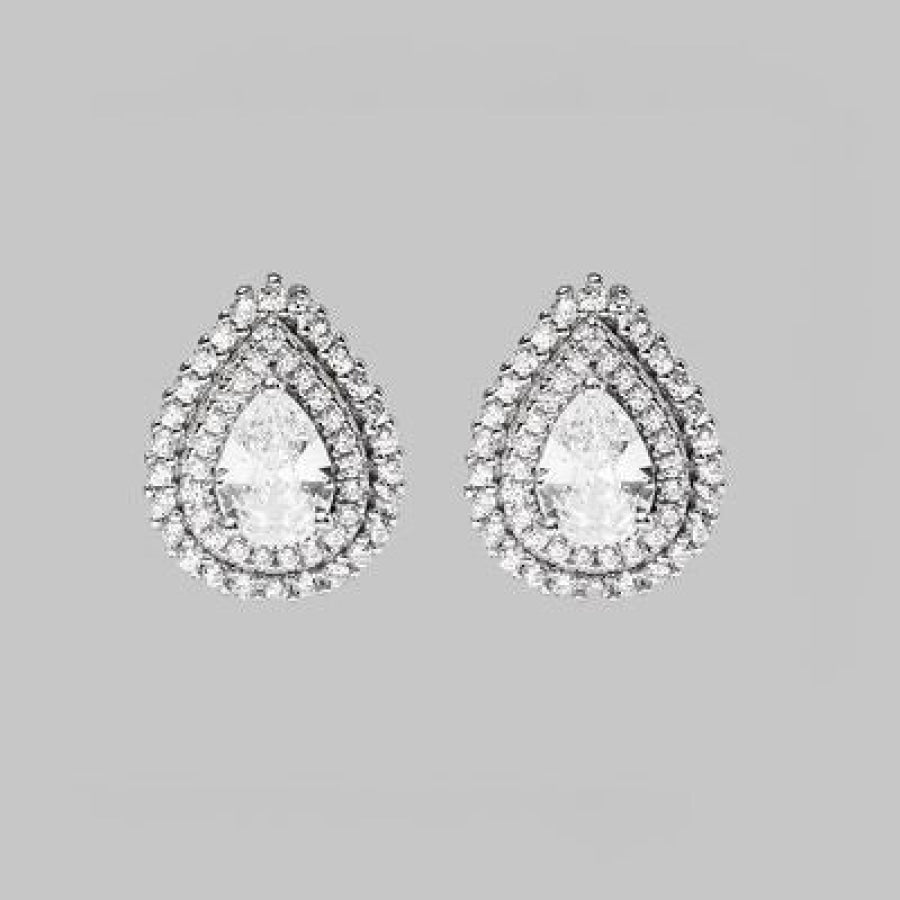 925 Sterling Silver Zircon Teardrop Shape Stud Earrings / One Size Apparel and Accessories