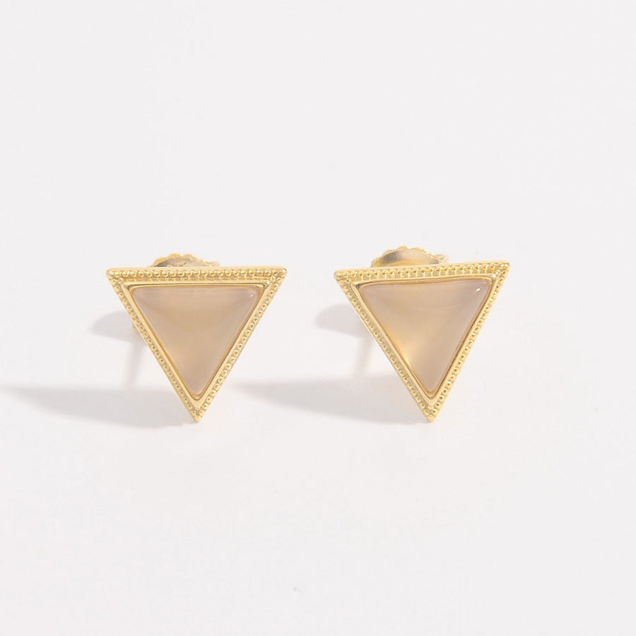 925 Sterling Silver Zircon Triangle Stud Earrings Gold / One Size Apparel and Accessories