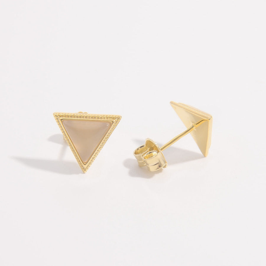 925 Sterling Silver Zircon Triangle Stud Earrings Gold / One Size Apparel and Accessories