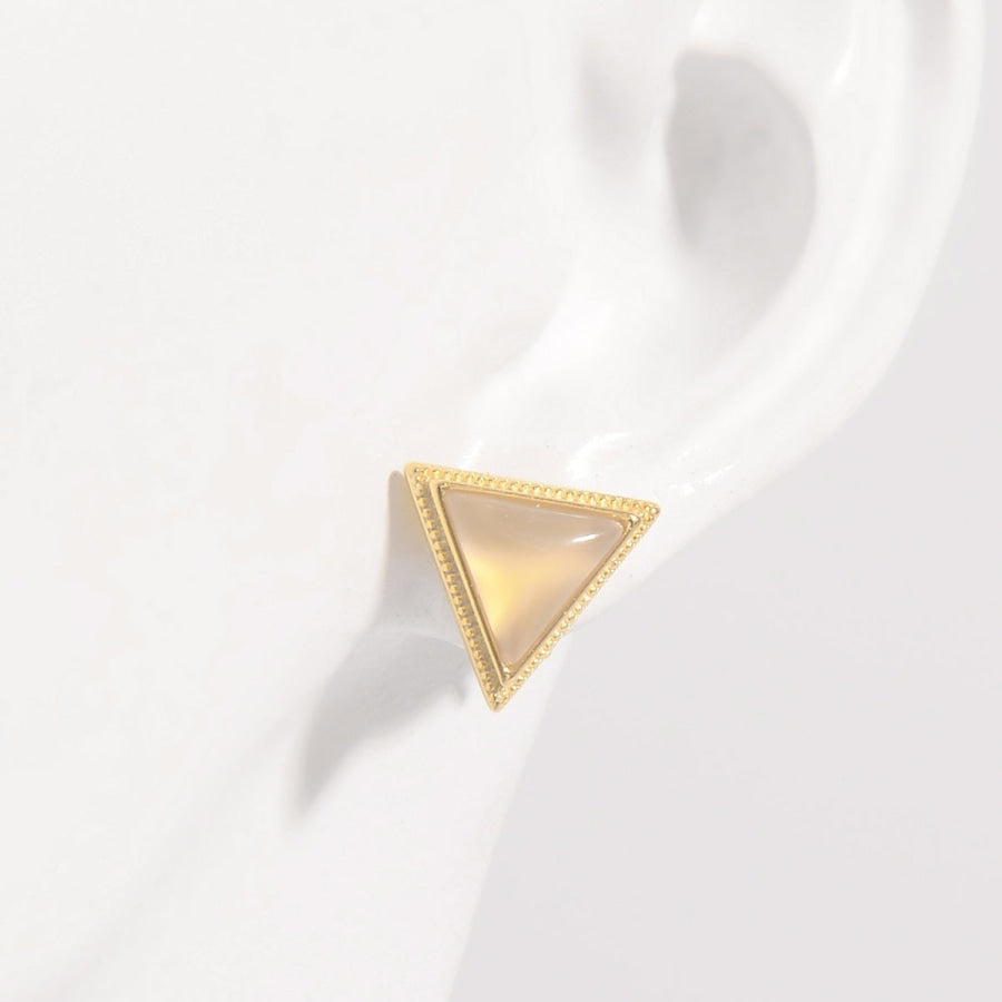 925 Sterling Silver Zircon Triangle Stud Earrings Gold / One Size Apparel and Accessories