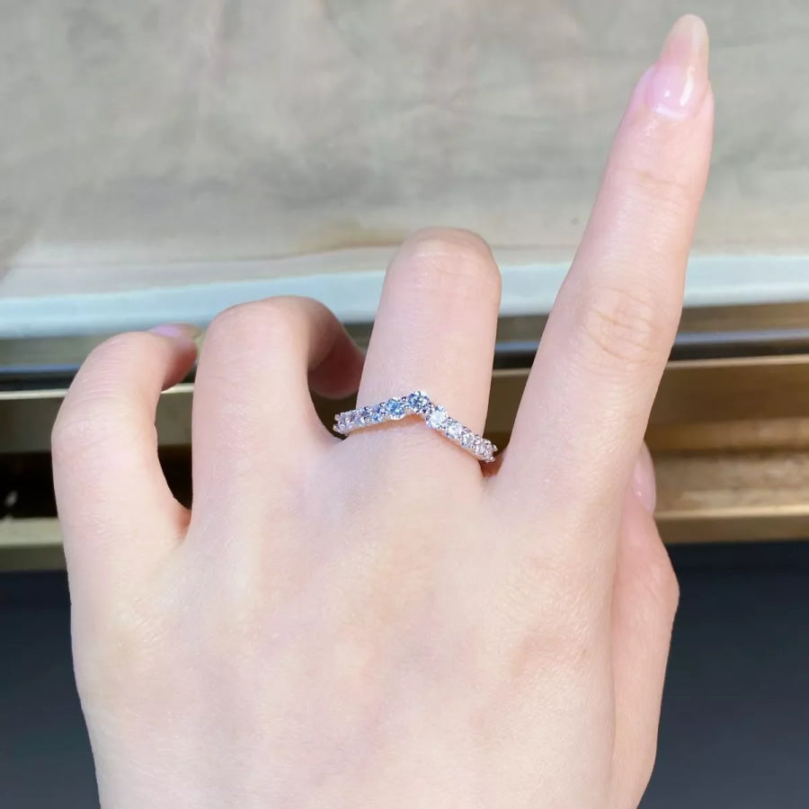 925 Sterling Silver Zircon V-Shaped Ring Silver / 5 Apparel and Accessories