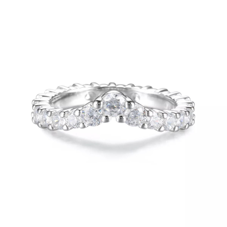 925 Sterling Silver Zircon V-Shaped Ring Apparel and Accessories