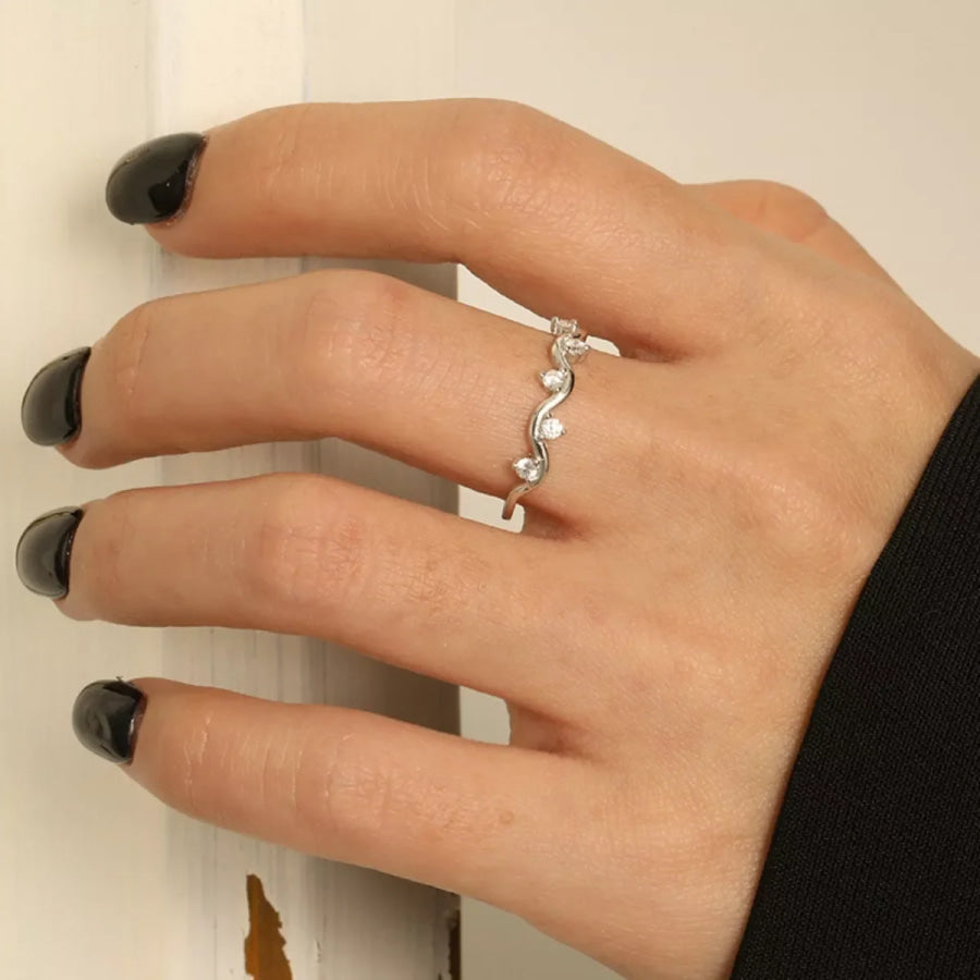 925 Sterling Silver Zircon Wave Ring Silver / 5 Apparel and Accessories