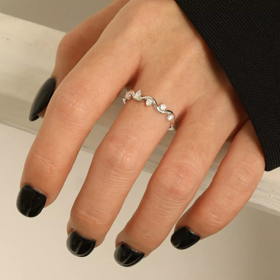 925 Sterling Silver Zircon Wave Ring Silver / 5 Apparel and Accessories
