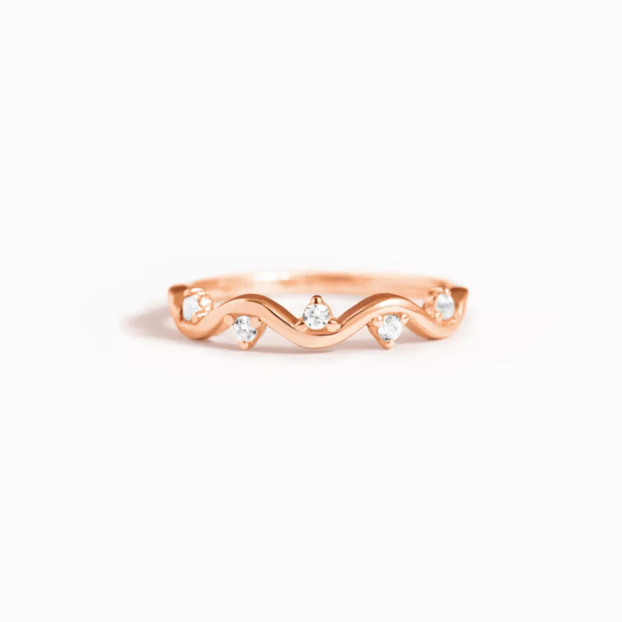 925 Sterling Silver Zircon Wave Ring Rose Gold / 5 Apparel and Accessories