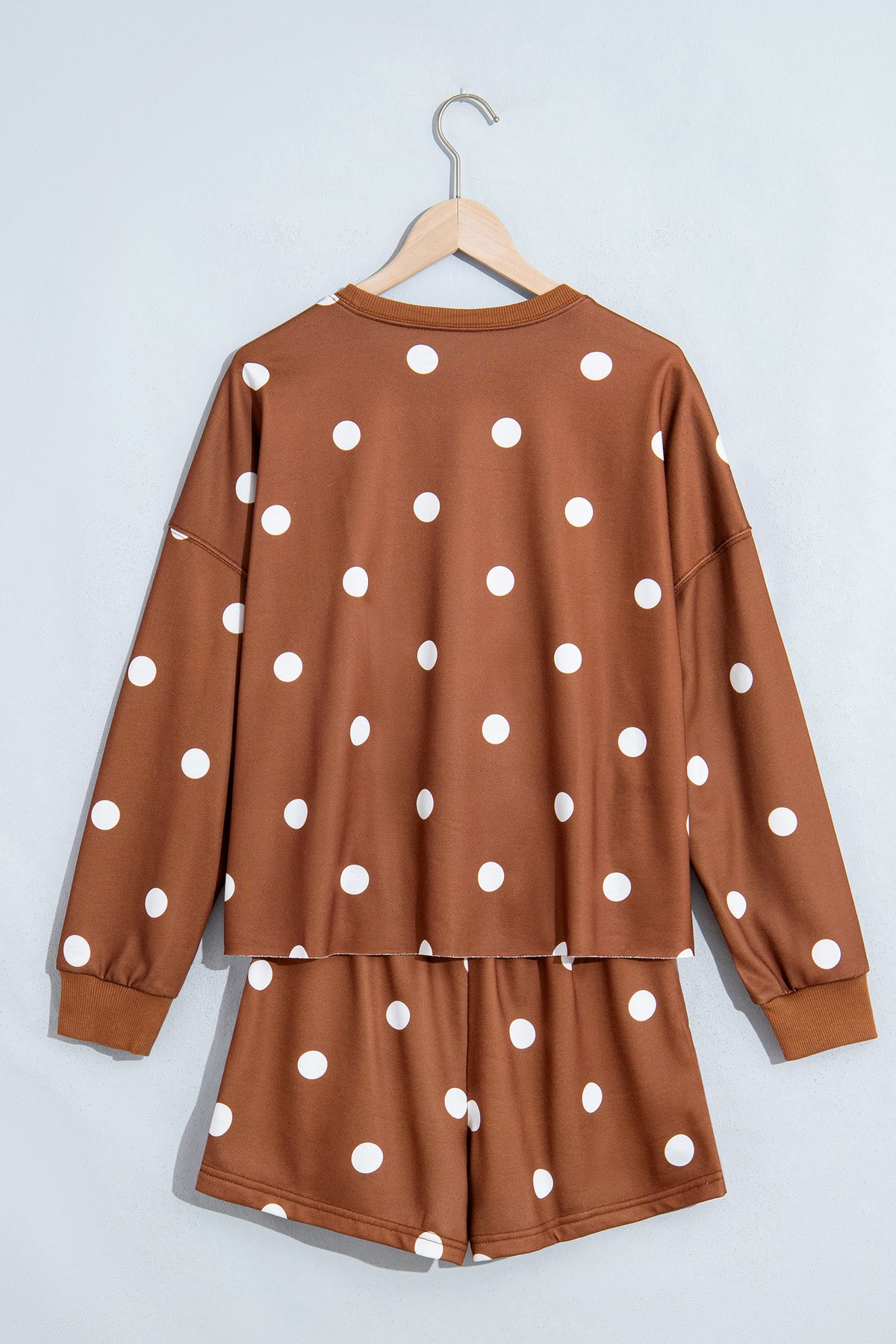 Brown Polka Dot Raw Hem Relaxed Pullover Loose Skort Two Piece Set