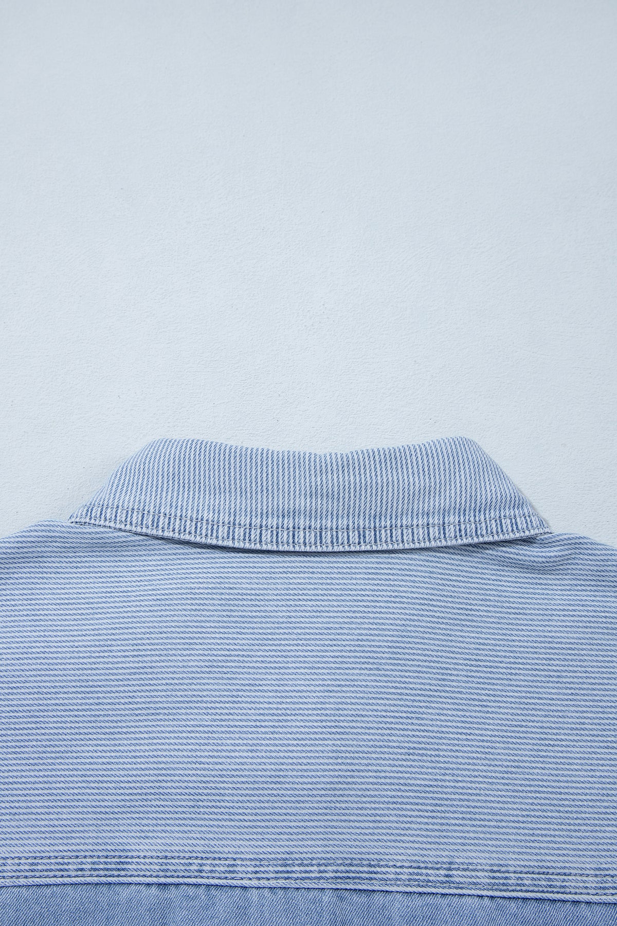 Beau Blue Lightweight Denim Striped Patchwork Button Down Shacket
