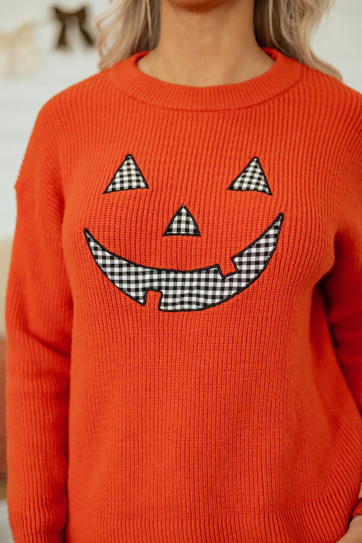Orange Drop Shoulder Long Sleeve Round Neck Halloween Sweater