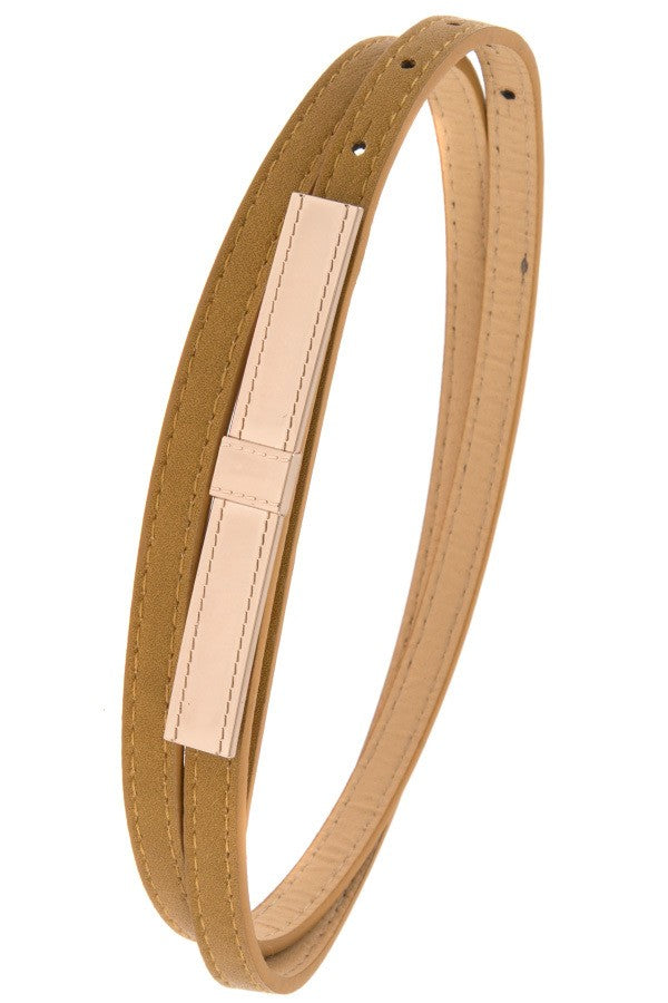 Thin Faux Leather Gold Bar Clasp Belts - Assorted Colours