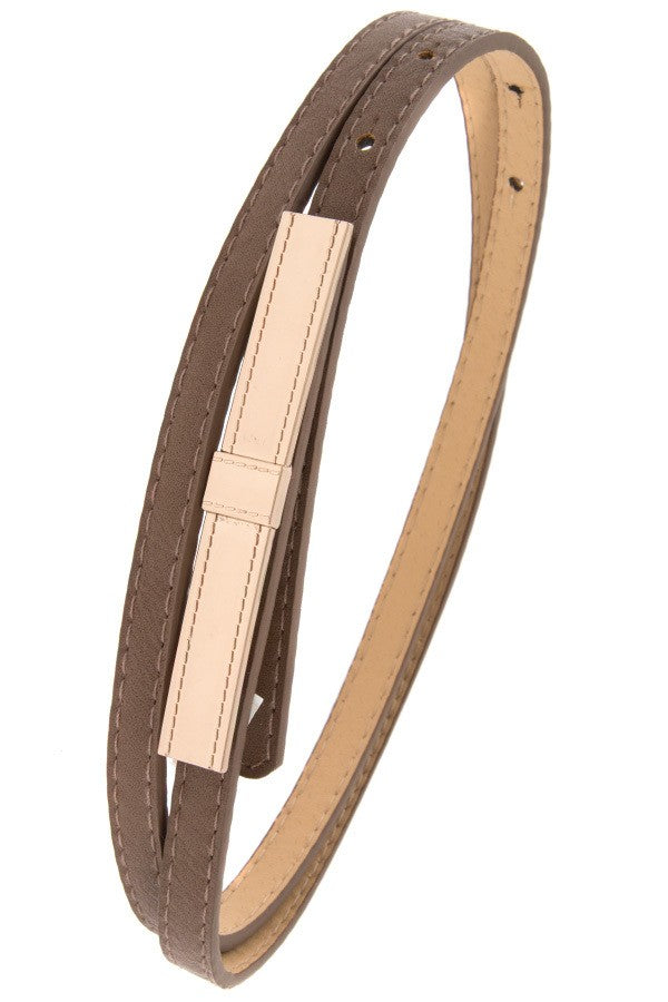 Thin Faux Leather Gold Bar Clasp Belts - Assorted Colours