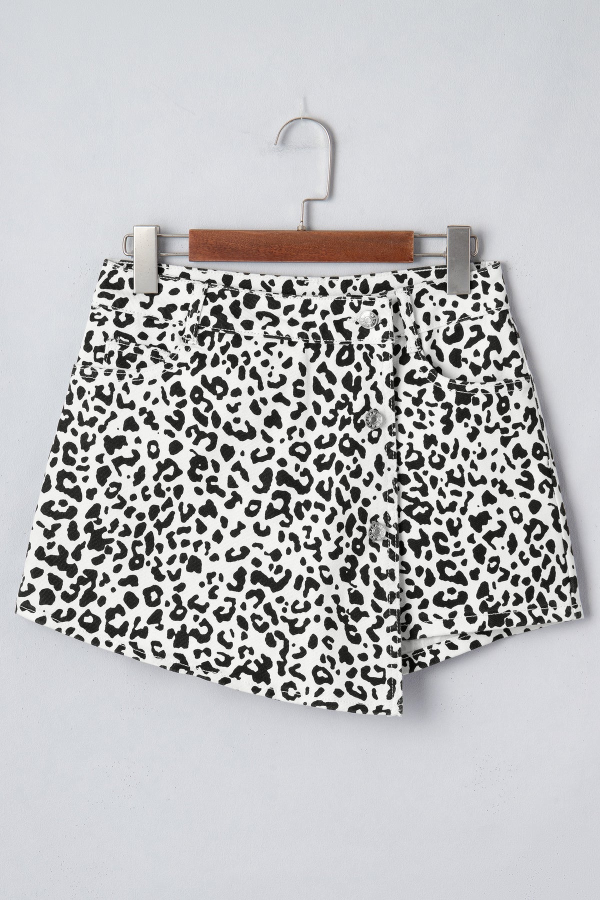 Brown Leopard Print Button Overlap Denim Shorts