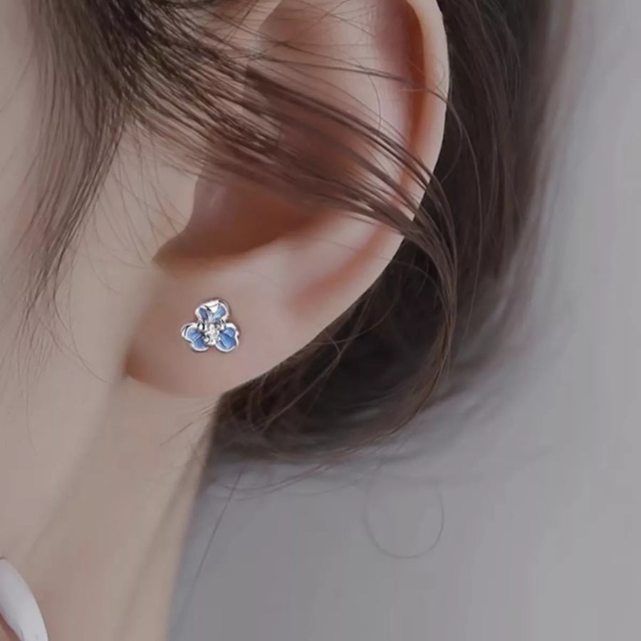 999 Sterling Silver Flower Stud Earrings Light Blue / One Size Apparel and Accessories