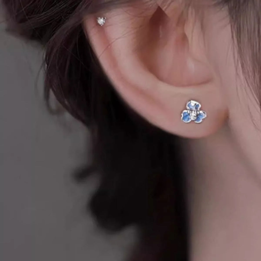 999 Sterling Silver Flower Stud Earrings Light Blue / One Size Apparel and Accessories