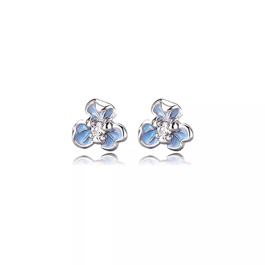 999 Sterling Silver Flower Stud Earrings Light Blue / One Size Apparel and Accessories