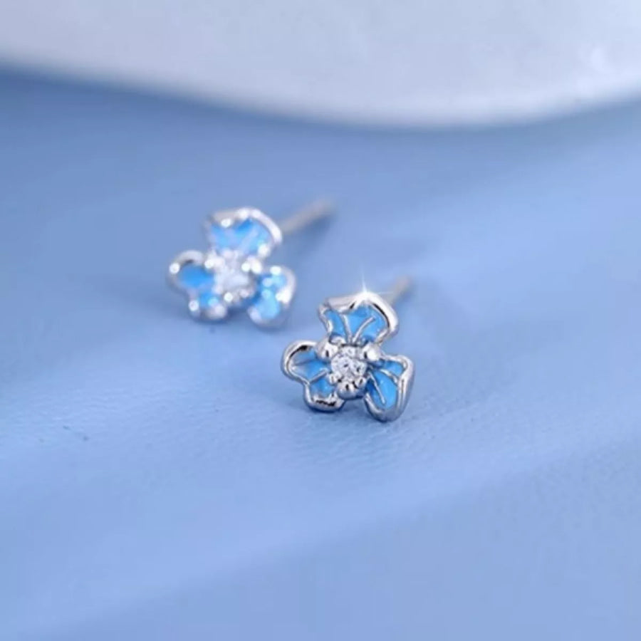 999 Sterling Silver Flower Stud Earrings Light Blue / One Size Apparel and Accessories