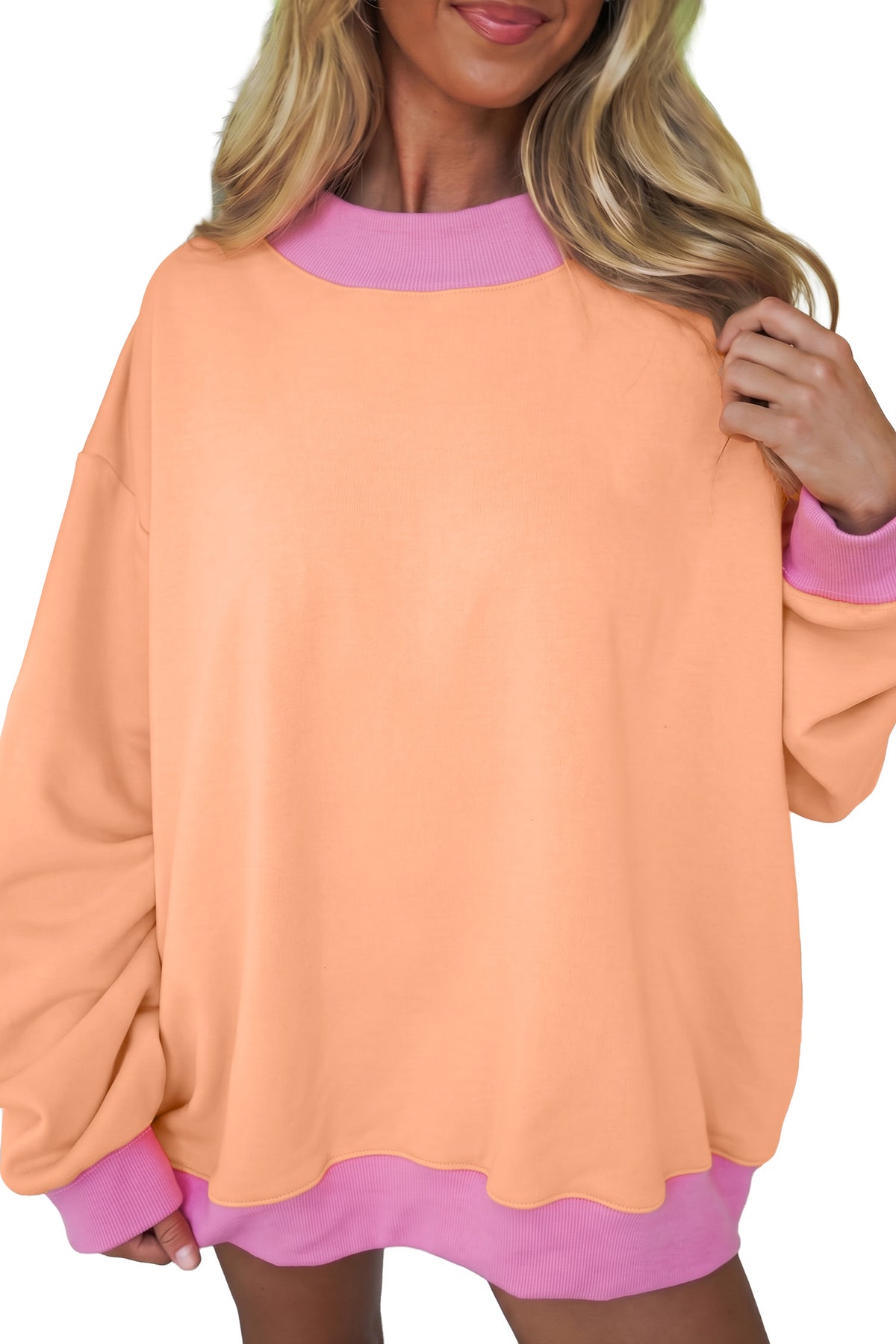 Dirty blue Colorblock Trim Crewneck Long Sleeve Pullover Sweatshirt