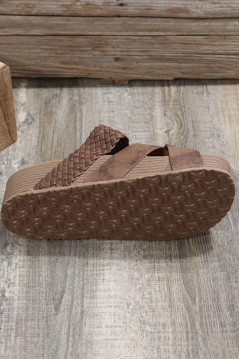 Brown Braided Detail Criss Cross Platform Slippers Shoes &amp; Bags/Slippers