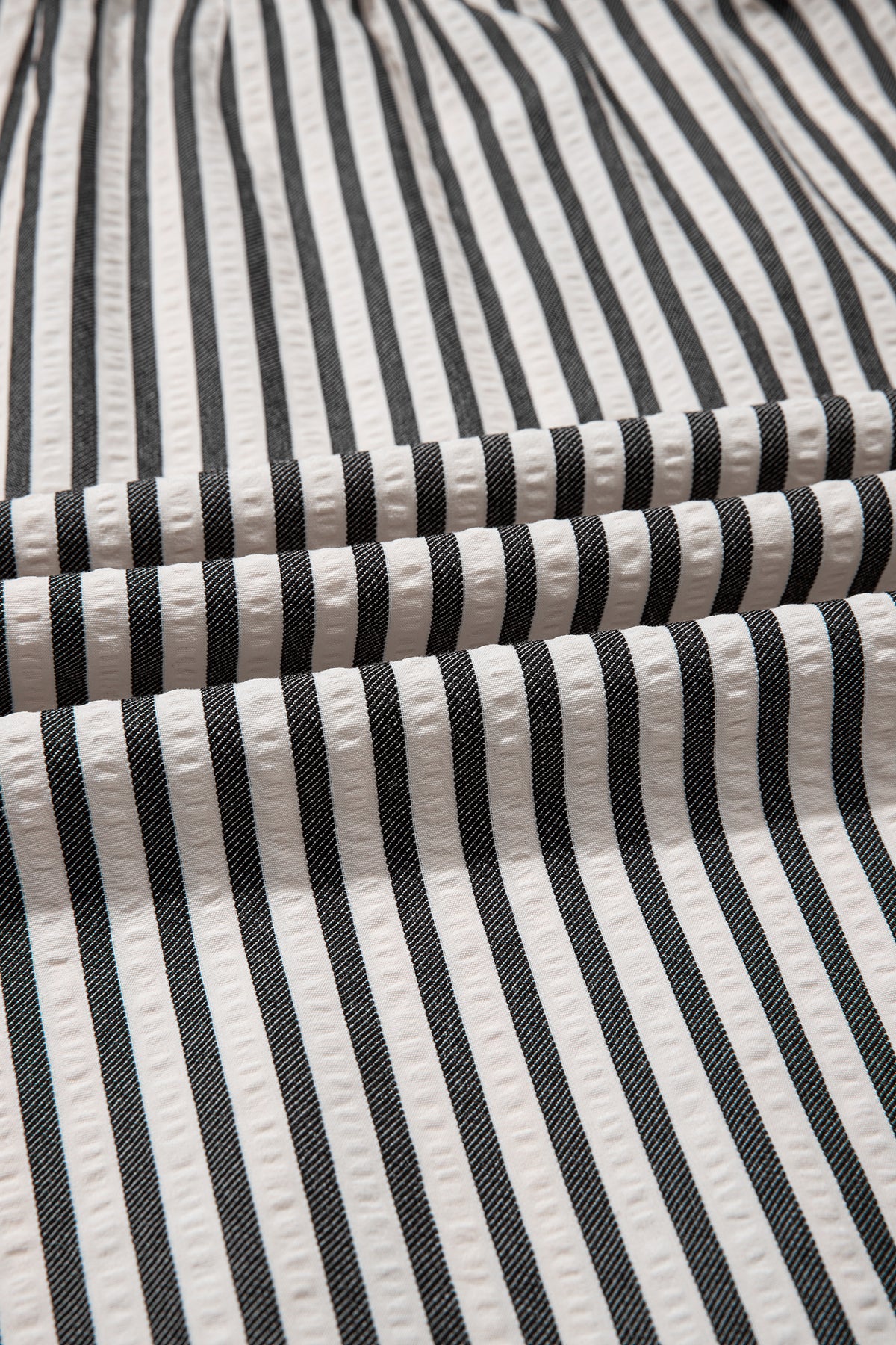 Black Stripe Scallop Trim Shirt Collar Half Button 3/4 Sleeve Long Dress