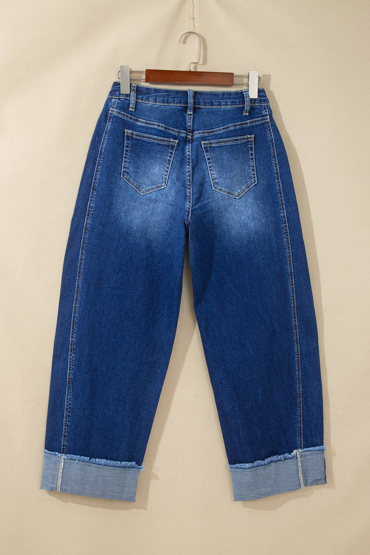 Myosotis Raw Hem Turnup Loose Ankle-length Jeans