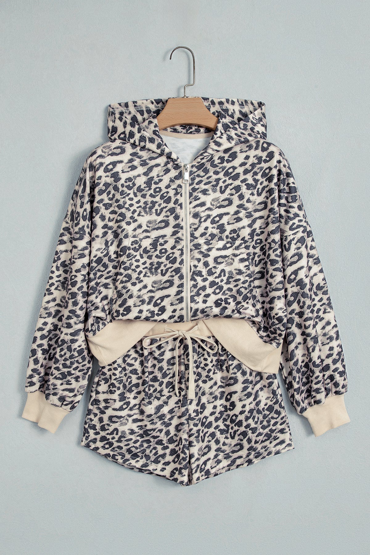 Multicolour Leopard Zip-Up Hooded Drawstring Pant Set