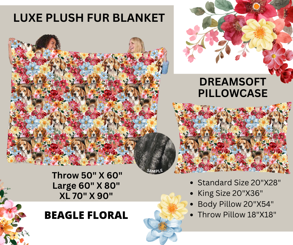 Preorder Custom Blankets / Pillowcases - Beagle Floral - Closes 24 Feb - ETA early Jun 2025