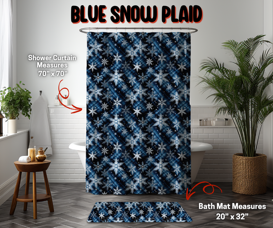 Preorder Custom Shower Curtain / Bath Mat - Blue Snow Plaid - Closes 8 Sep - ETA early Jan 2026